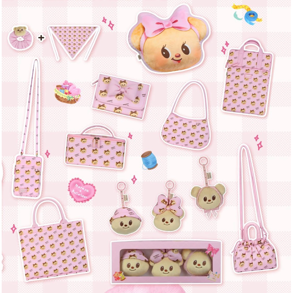 ✨พร้อมส่ง มีโค้ดส่วนลด✨ สินค้าน้องเนย Naraya x Butterbear พวงกุญแจหัวกระท้อน กระเป๋า หมอน