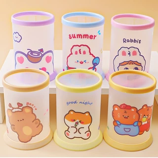 ที่ใส่ปากกาแบบพับได้ทรงกลมลายการ์ตูนสร้างสรรค์ ที่เก็บเครื่องเขียน ที่เก็บปากกาแบบตั้งโต๊ะสำหรับนักเรียน