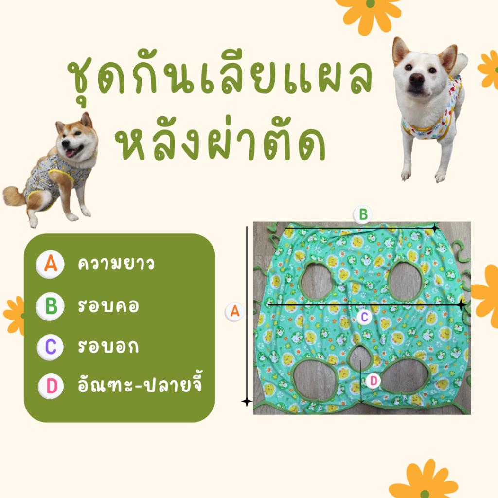 [สั่งตัดตามไซส์ CUSTOM] สุนัขตัวผู้ ชุดกันเลียแผล ชุดหลังผ่าตัด