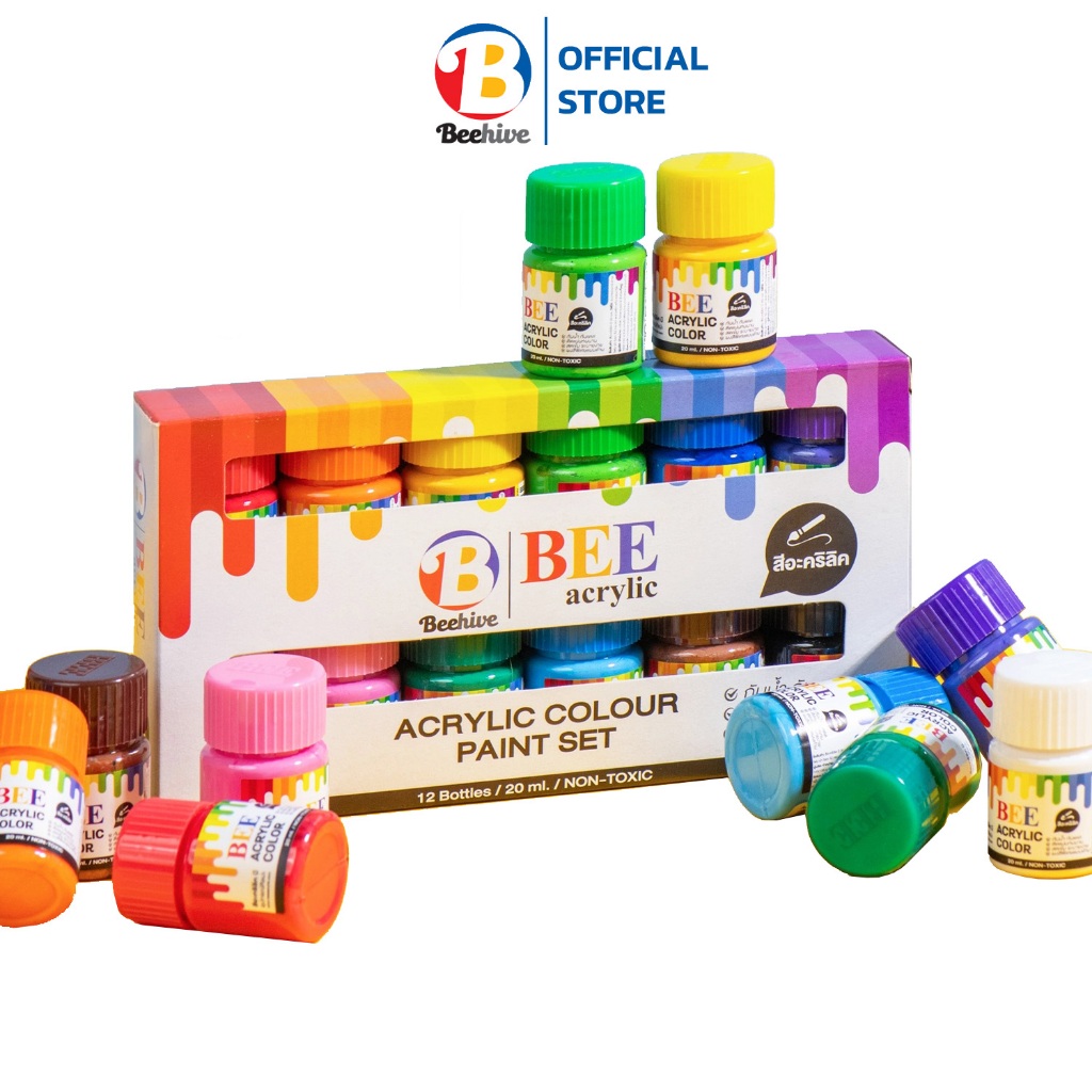 ชุดสีอะคริลิค Beehive บีไฮฟ 20 มล. / 80 มล. กันน้ำ สีด้าน Acrylic Color