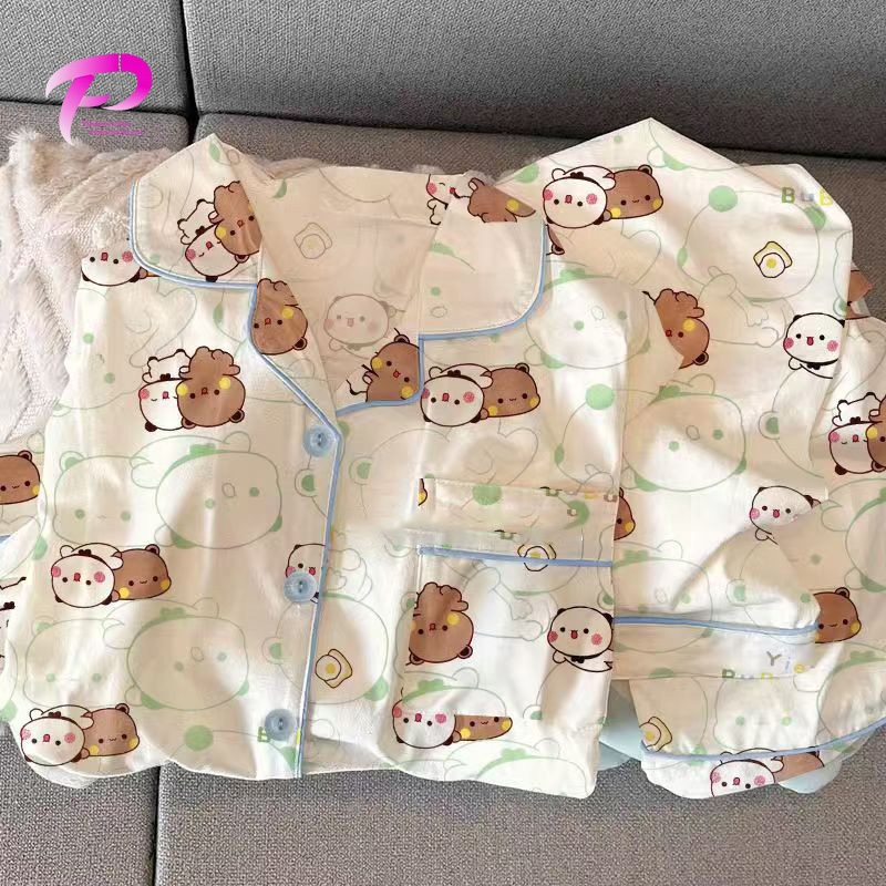 [ลดราคา] ชุดนอนสตรีแขนสั้น ผ้าฝ้ายนุ่ม ลายการ์ตูน เปิดกระดุม ราคาพิเศษวันนี้ ส่งจากไทย ⚡ - รูปที่ 5