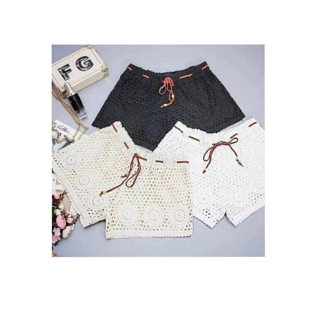 กางเกงขาสั้น ถักโครเชต์ พร้อมซับใน CN-1018
