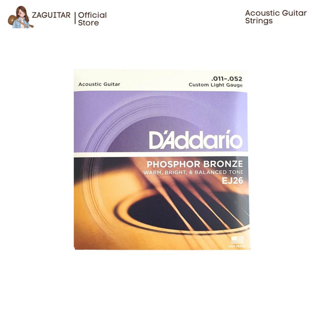 สายกีตาร์ D'Addario แท้ USA รุ่น EJ15,EJ26,EJ16 Phosphor Bronze[EJ Series]
