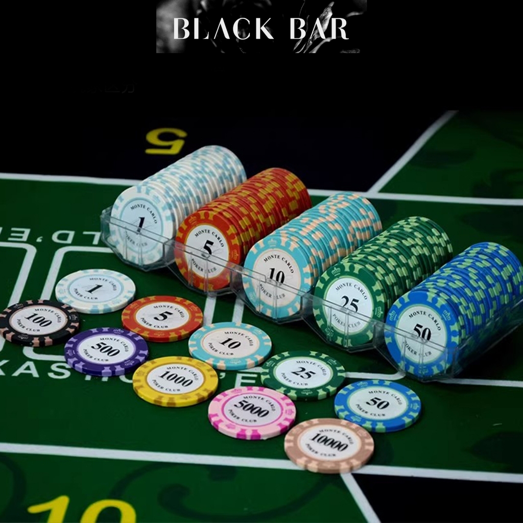 25pcs เกล็ดดินเหนียว/เหล็ก กันน้ำ Monte Carol ใช้สำหรับความบันเทิงหมากรุกและไพ่