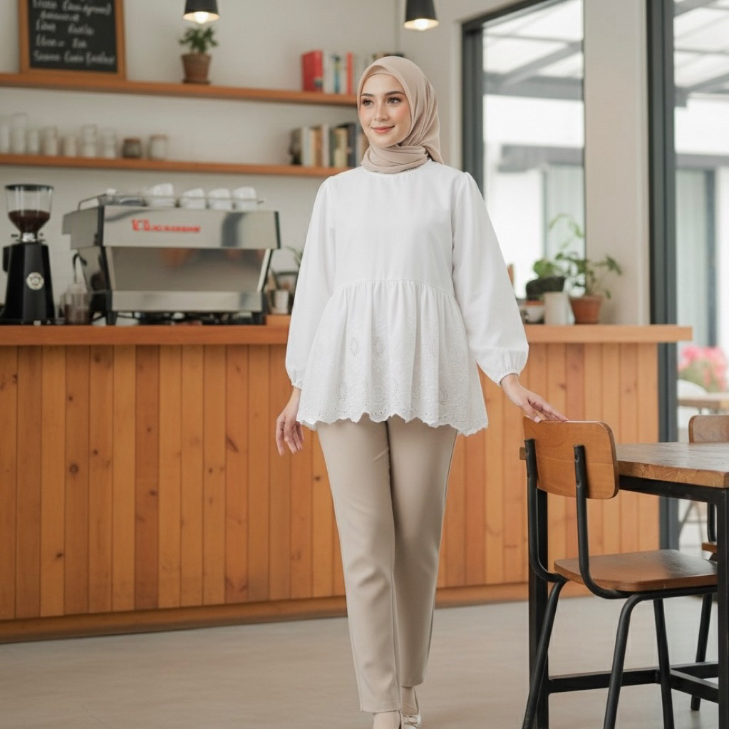 NEW • พร้อมส่ง • LANEY COTTON BLOUSE  🧶 ( มี 2 ไซส์ )ดีเทลคอกลมแต่งลูกไม้ ต่อเอวปักดอกฉลุ แขนตุ๊กตา