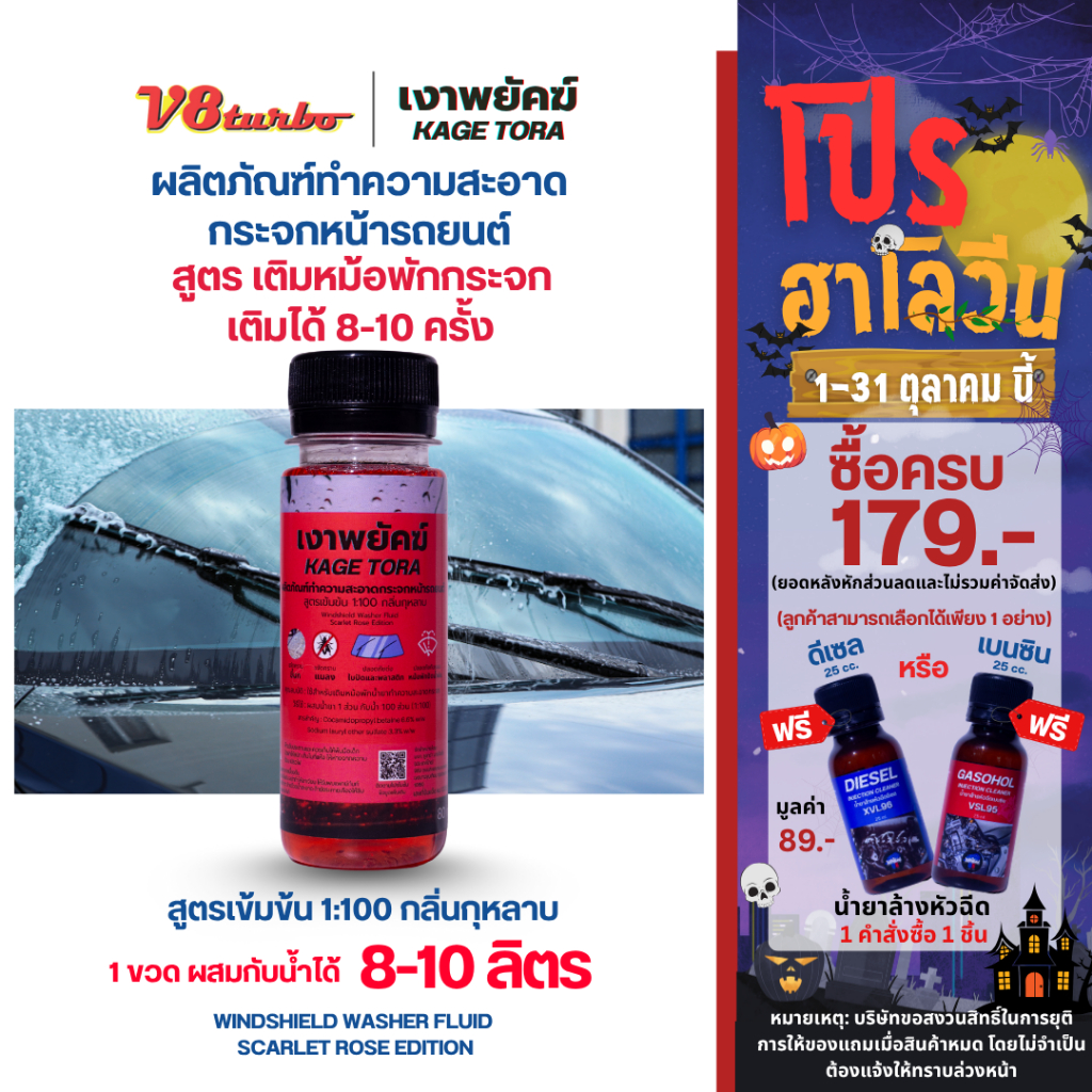 น้ำยาฉีดล้างกระจกหน้ารถยนต์ สูตรเข้มข้น 1:100 ขนาด 80 ml.(ผสมน้ำได้ 8-10 ลิตร)