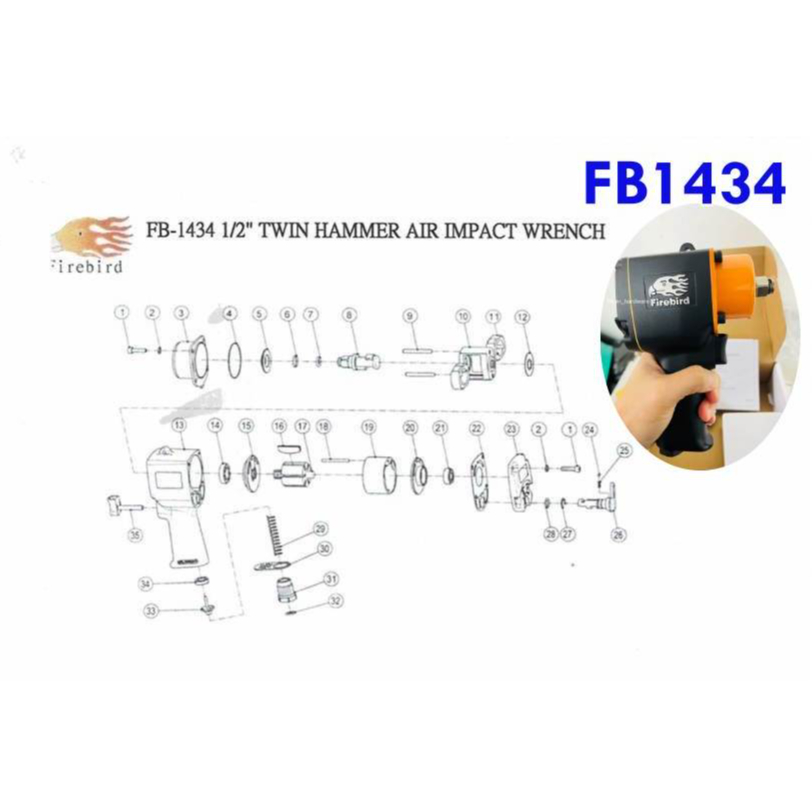 Fire bird อะไหล่บล็อกลม รุ่นFB1434 (4หุุน) อะไหล่ไฟร์เบริด ใช้กับบล็อกลม รุ่นFB-1434 เท่านั้น(มีครบทุกเบอร์)