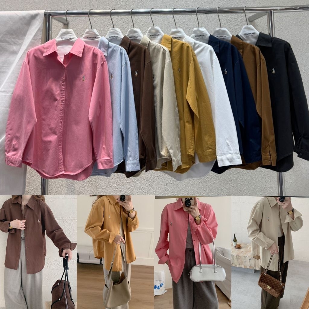 เชิ้ตแขนยาว Oversized รุ่นใหม่ ดีเทล ปัก🐴(12สี)จุกๆๆ