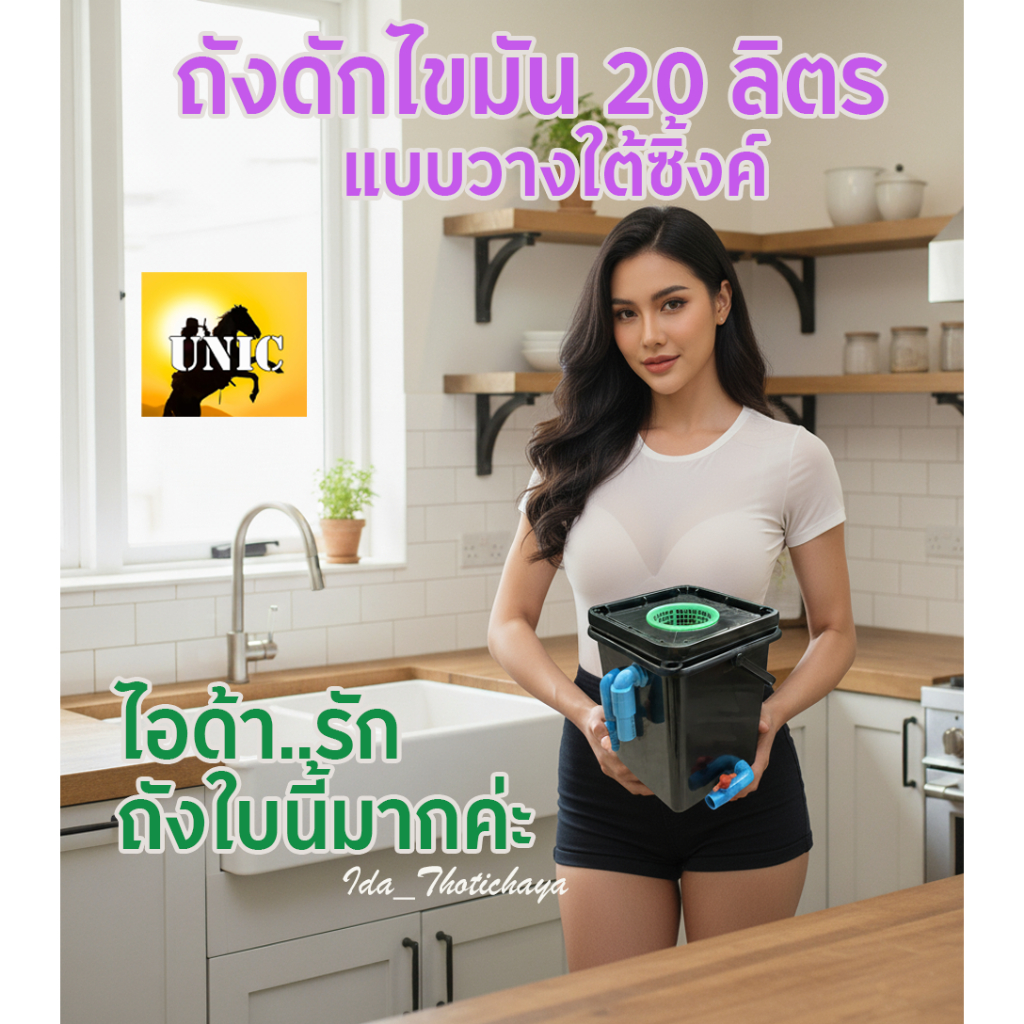 ใหม่ ถังดักไขมัน ใช้สำหรับจับไขมัน หรือทำเป็นถังบ่อดักไขมัน รุ่นวางใต้ซิ้งค์ ขนาด 20 ลิตร ติดตั้งง่าย
