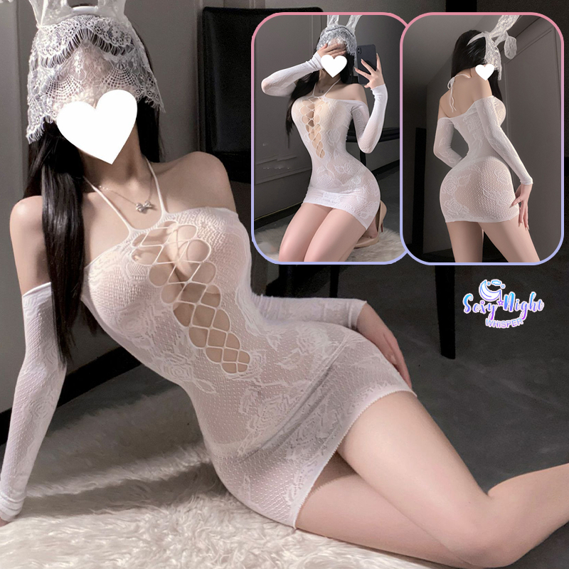 ชุดนอนเซ็กซี่💞💞ชุดตาข่าย sexy ชุดนอนซีทรู ชุดล่อลวง ห้อยคอ หลังเปลือย แขนยาว บางและเบา ผ้าใส่สบาย ส่งจากไทย