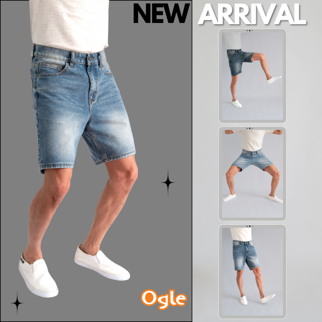 กางเกงยีนส์ขาสั้นผู้ชาย ทรงกระบอก คุณภาพพรีเมื่ยม Men's Jeans Ogle 613102