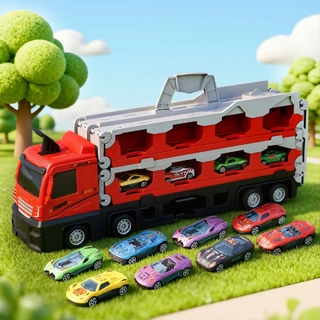 JOYTOYS 🚀ส่งจากไทย🚀 รถของเล่น ของเล่นเด็ก รถบรรทุก รถบรรทุกขนาดใหญ่แปลงร่างเป็นรางรถแข่งได้ Transporter รางเลื่อนรถ