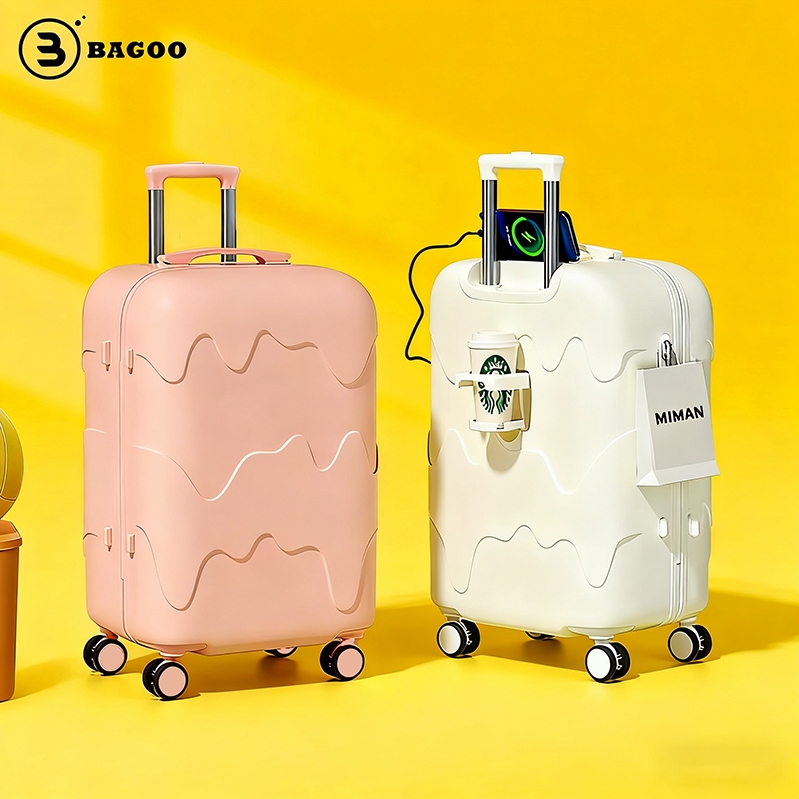 BAGOO MALL กระเป๋าเดินทาง 20/24นิ้ว วัสดุ PC กระเป๋าล้อลาก ด้วยอินเทอร์เฟซ USB luggage