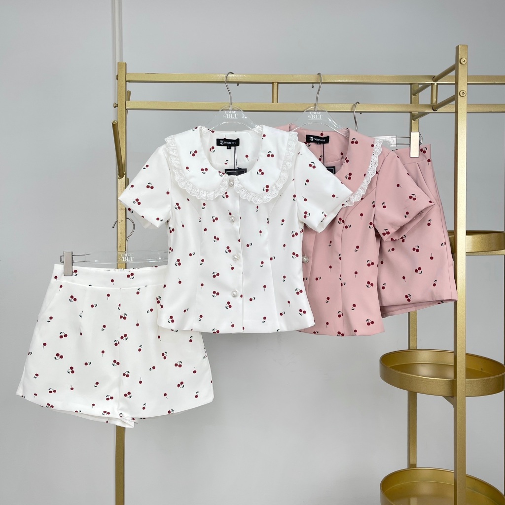 25 TWENTY FIVE เซ็ทเชอรรี่กางเกงแต่งลูกไม้ตรงปก ชุดเซ็ทเที่ยว