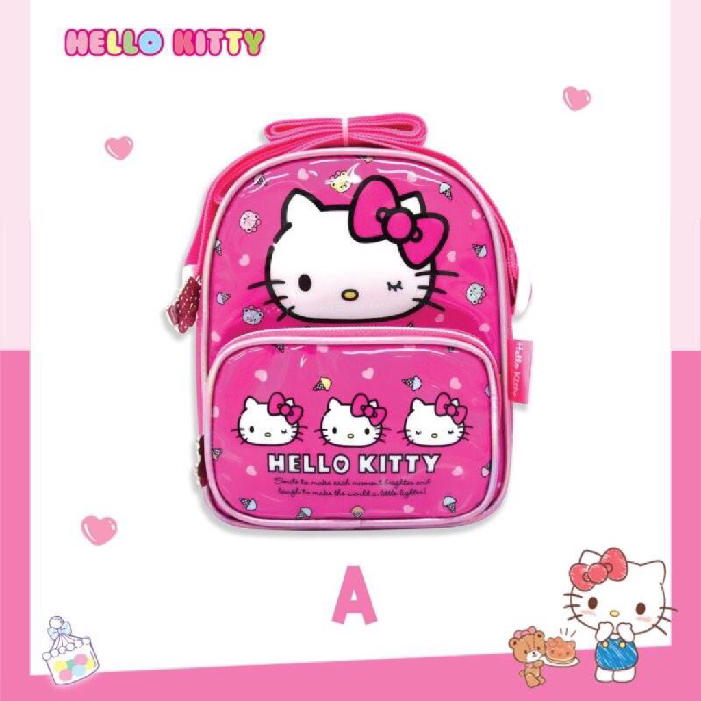 HELLO KITTY กระเป๋าสะพายข้างเล็ก KT-245 ขนาด 14.5x17.5x4 ซม. สายคล้องคอปรับระดับพร้อมช่องแยกด้านหน้า