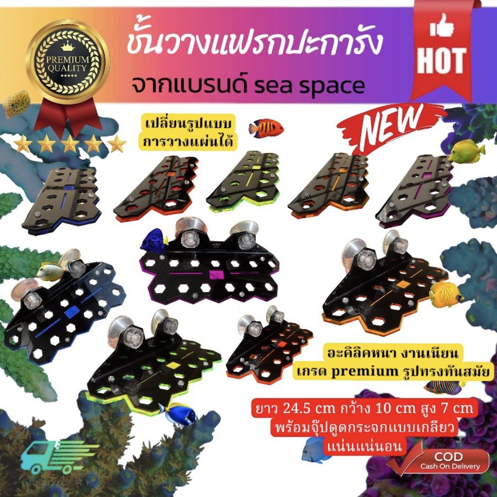 ชั้นวางปะการัง ชั้นวางแฟรก ติดกระจกตู้ปลา Sea Space ขนาด 24×10×7 ซม.   (ยาว13ช่อง)