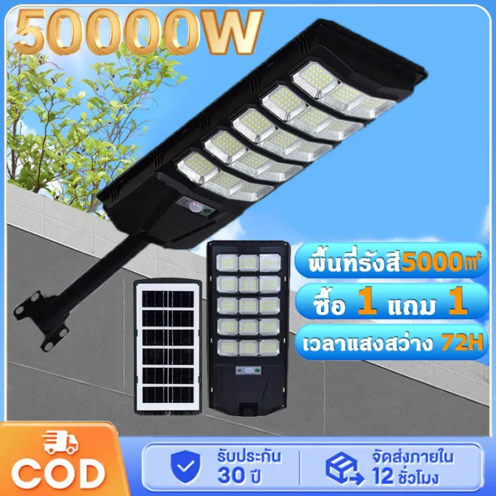 ซื้อ 1 แถม 1 Solar light 2500W ไฟพลังงานแสงอาทิตย์ ควบคุมระยะไกลอัจฉริยะ กันน้ำ IP67 ทนทาน LED