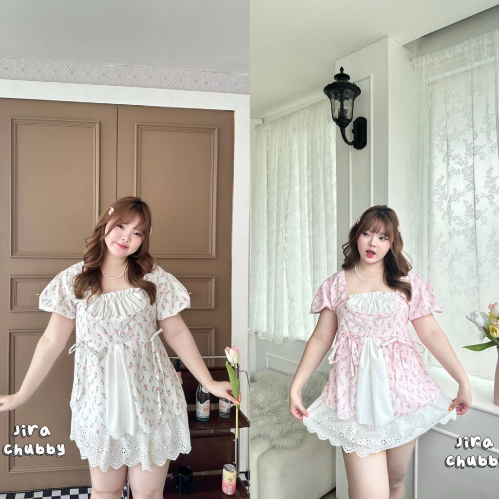Tulip Bloom Blouse - เสื้อลายดอกทิวลิป ดีเทลผูกหน้า ฟรีไซส์ อก 40-52 นิ้ว เสื้อสาวอวบ ไซส์ใหญ่