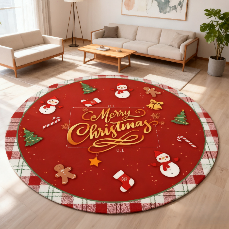 BONAS พรม พรมคริสต์มาส พรมวงกลม พรมห้องนอน ปูพื้นห้องนอน ห้องนั่งเล่น ตกแต่งห้อง กันลื่น คุณภาพดี สํ