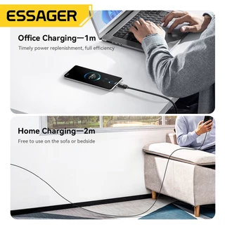 Essager 100W A/C-C สายเคเบิลข้อมูลจอแสดงผลดิจิทัลที่เข้ากันได้อย่างสมบูรณ์พร้อมหัวเข็มขัดวิเศษเพื่อการจัดเก็บที่ง่ายดาย