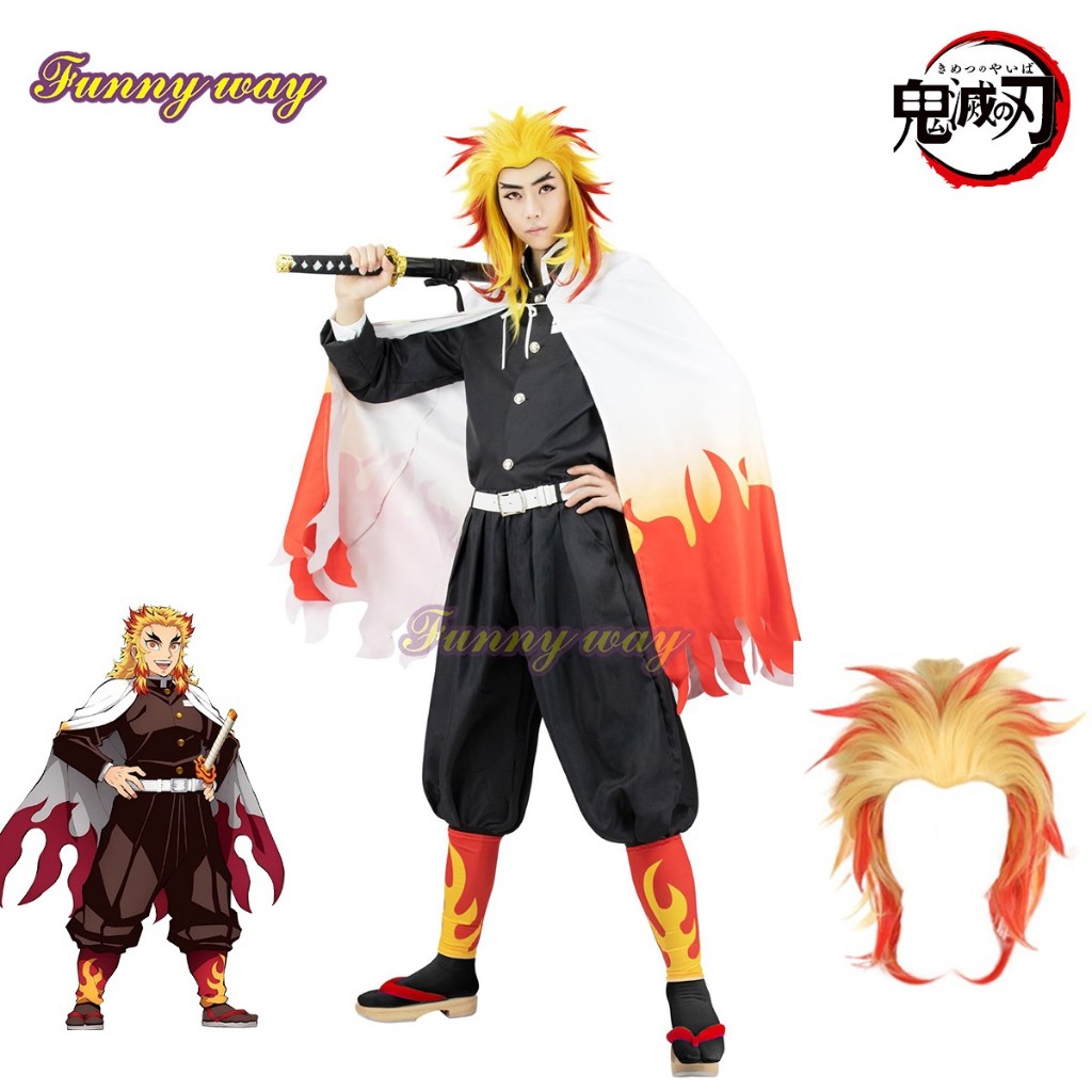 Rengoku Kyoujurou เครื่องแต่งกายคอสเพลย์ อนิเมะ Demon Slayer กิโมโน ฮัลโลวีน เสื้อคลุมเปลวไฟสีแดง