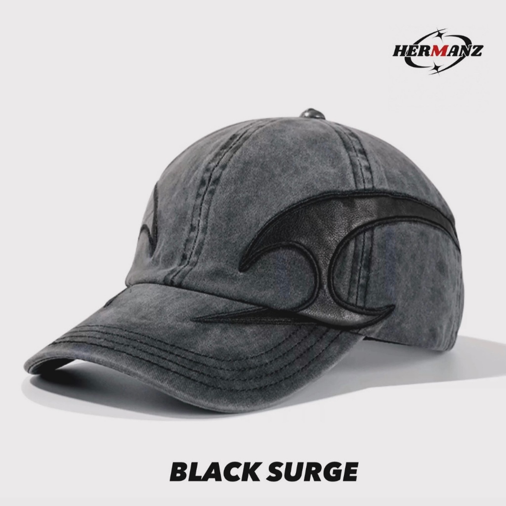 [HERMANZ] หมวกแฟชั่นแนวสตรีท หมวกยีนส์เฟดดำ รุ่น BLACK SURGE