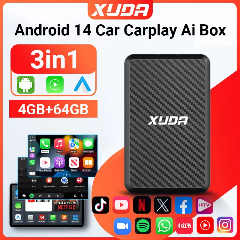 Xuda Wireless CarPlay Ai Box 2025 Wired to Wireless Android Auto Box Video Carplay Dongle อะแดปเตอร์กล่องทีวีรถยนต์