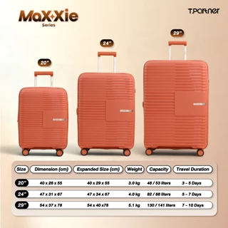 ขายดีอันดับ 1 | Tpartner Maxxie กระเป๋าเดินทาง PP100% ขยาย 25% TSA Lock ล้อคู่ 360° 20/24/29 นิ้ว