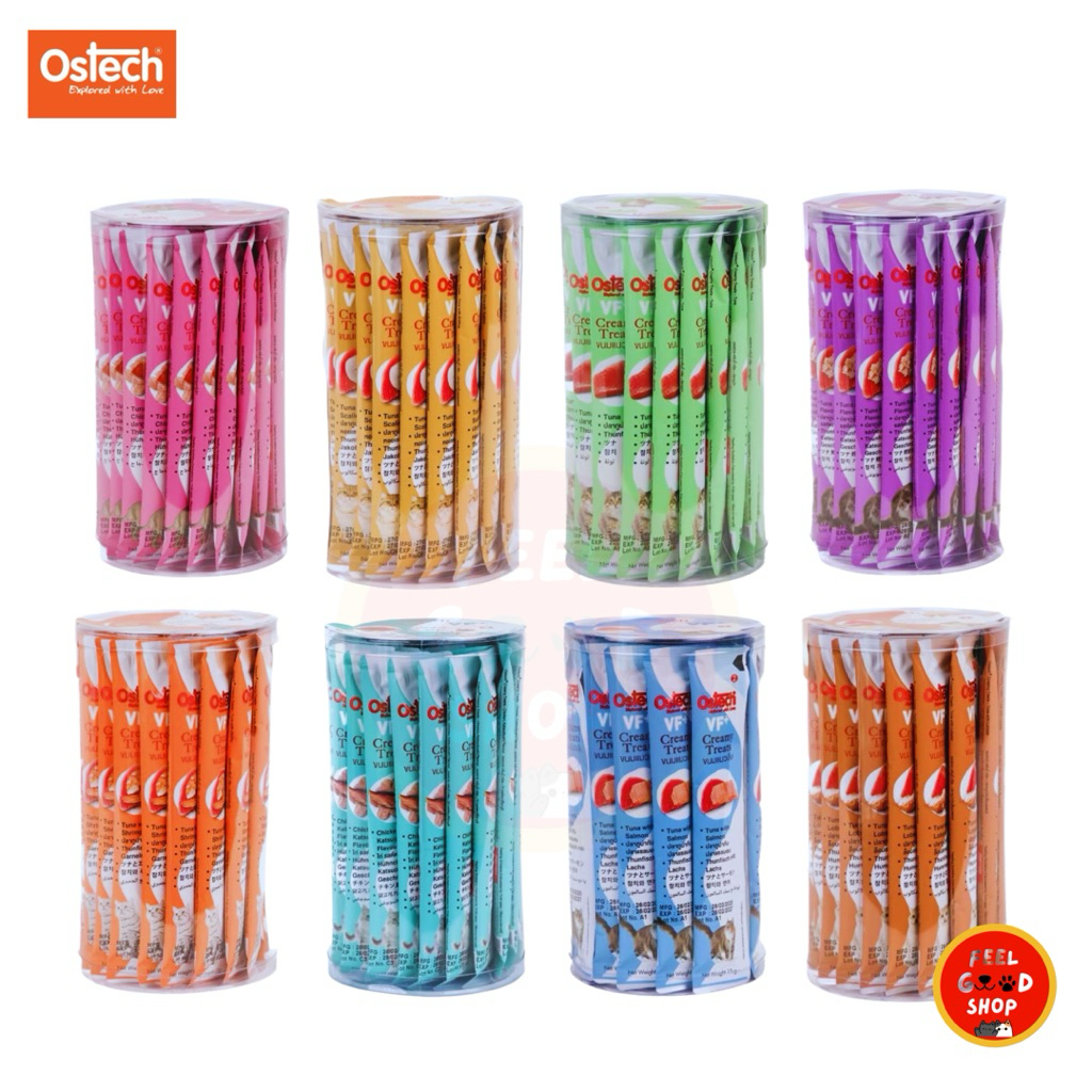 Ostech ขนมแมวเลีย ครีมมี่ ทรีต VF+ 15g. (แบบกระปุก) 36 ซอง