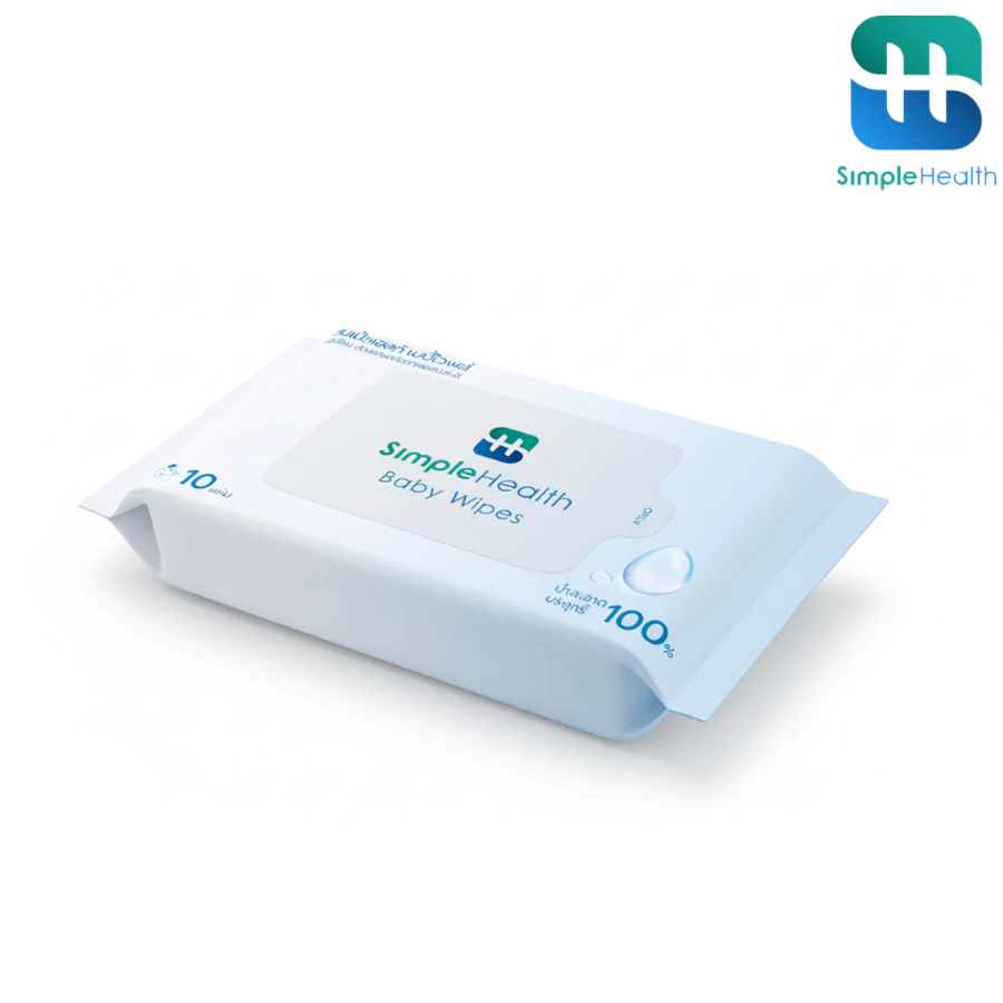 Simplecare ทิชชู่ ทิชชู่เปียก Baby Wipes ชุ่มชื้น อ่อนโยน นุ่ม ไม่ขาดง่าย 10 แผ่น