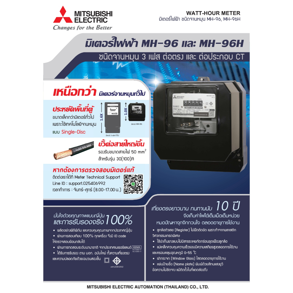MH-96 / MH-96H 3Phase 220V/380V มิเตอร์วัดไฟฟ้า /  มิเตอร์ไฟฟ้า ชนิดจานหมุน ″MITSUBISHI″