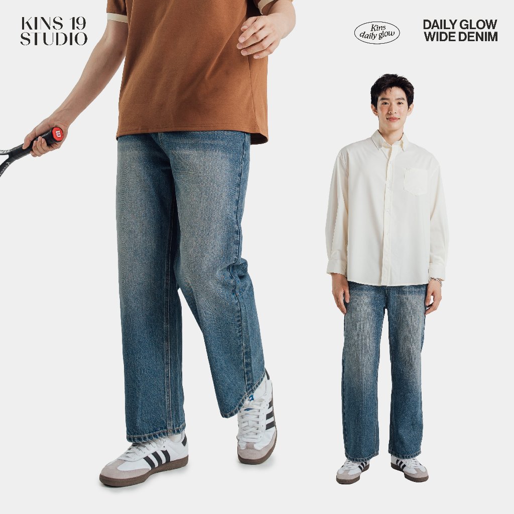 KINS 19 STUDIO | DAILY GLOW WIDE DENIM กางเกงยีนส์ทรงกระบอกคินส์ [F114]