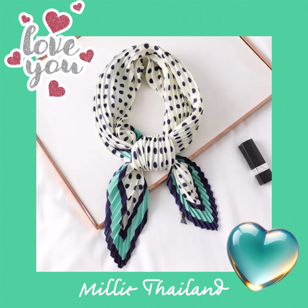 ผ้าพันคออัดพลีทลายจุด By Millie Thailand 🇹🇭