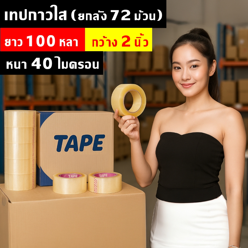 เทปใส/ขุ่น (ยกลัง72ม้วน) กว้าง 2นิ้ว ยาว 100หลา หนา 40ไมครอน เทปกาวOPP - เทปใสยกลัง