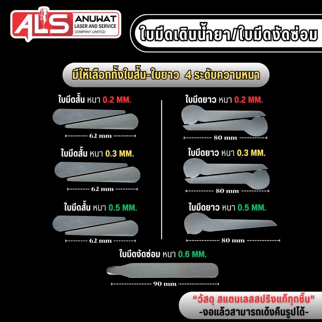 ใบมีดเดินน้ำยา  ใช้รองเดินน้ำยาประสานอะคริลิค