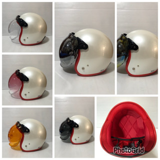 หมวกกันน็อคแนววินเทจ (ขอบยางเดินด้าย) นวมถอดซักได้ พร้อมชิลบ…