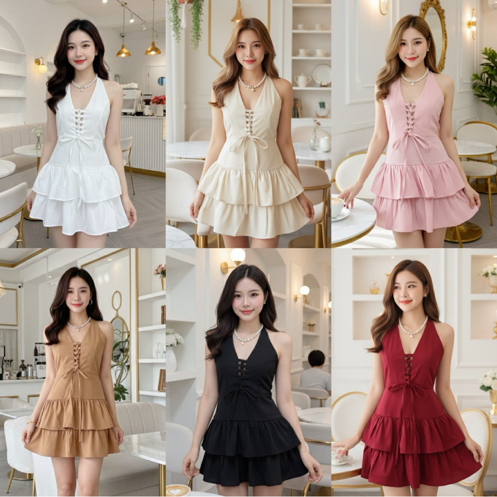 (อก32-40)“MELINE LACEY DRESS” – เดรสสายผูกหลังระบายสองชั้น งานน่ารัก เรียบหรูดูแพง