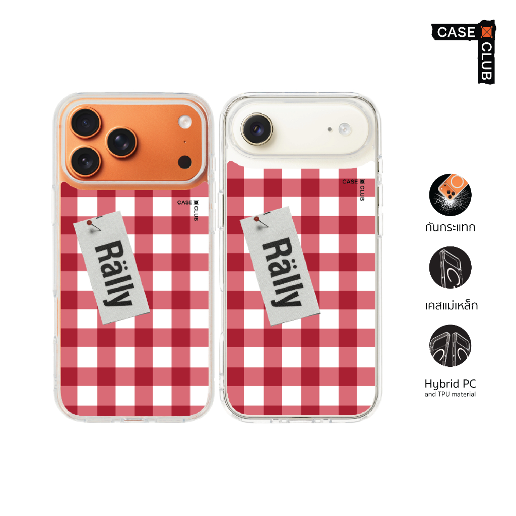 CaseClub เคสไอโฟน ซัมซุง เคสแม่เหล็ก ลาย Rally Strawberry Check ตารางสตรอว์เบอร์รี่ สำหรับ i17 Pro Max/i17 Pro/i Air/i17