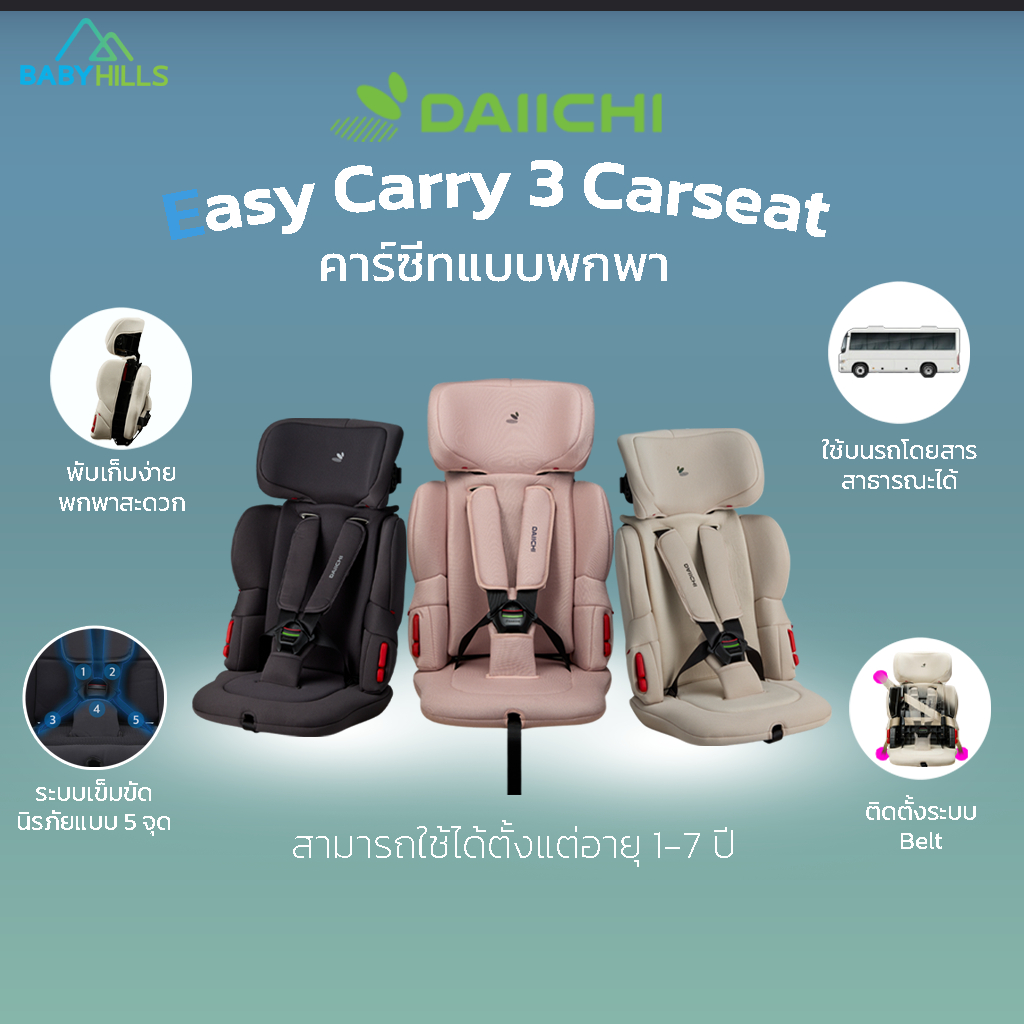 [Pre-order] DAICHII - Easy Carry3 (BELT/FIX) คาร์ซีท แบบพกพา พับเก็บง่าย สำหรับเด็ก1-7ปี เบาะนุ่ม พร