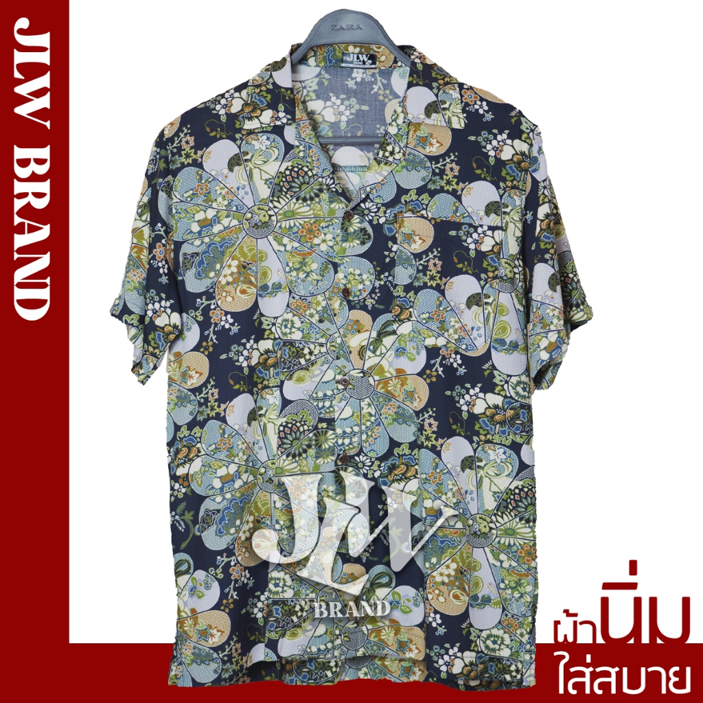 เสื้อฮาวาย ลายดอกกิโมโน ผ้านิ่ม M L XL Oversize คอฮาวาย JLW BRAND