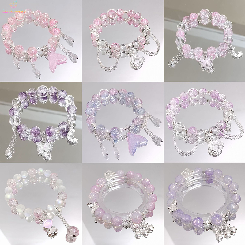 COD สร้อยข้อมือคริสตัล นางเงือก หลากสี กระจก ลูกปัด ระดับไฮเอนด์สไตล์หรูหราแสง ปรับได้ สำหรับผู้หญิง เครื่องประดับแฟชั่น