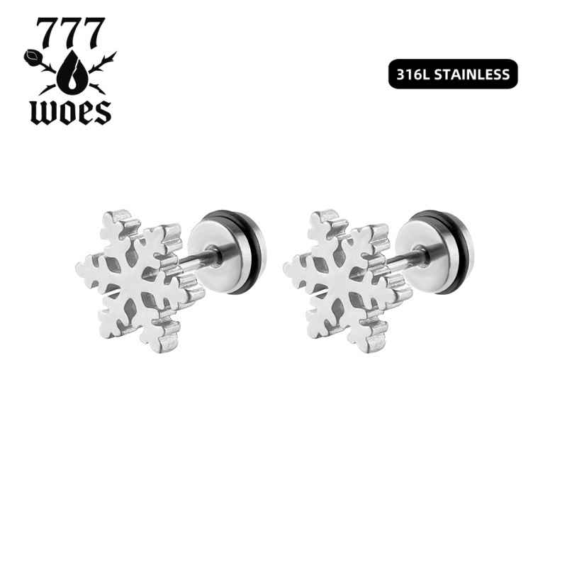 316Lเกรดแพทย์สแตนเลสฐานแบนต่างหูกระดูกอ่อนลายไม้กางเขนหิมะสีเงิน/ดำ/ทองแกนหนา1.2mmสไตล์มินิมอล