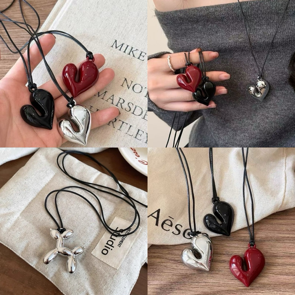 💗พร้อมส่งจากไทย💗B-09สร้อยเชือกแบบยาวจี้รูปหัวใจสไตลY2k สร้อยแฟชั่นวินเทจย้อนยุค
