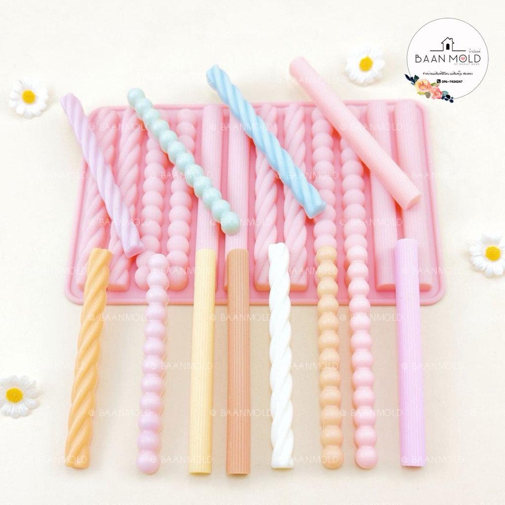 (พร้อมส่ง) แม่พิมพ์ซิลิโคน พิมพ์ช็อคโกแลต วุ้น เยลลี่ ขนม เทียนหอม สีเทียน แม่พิมพ์แท่งขนม 3 แบบ 12 ช่อง