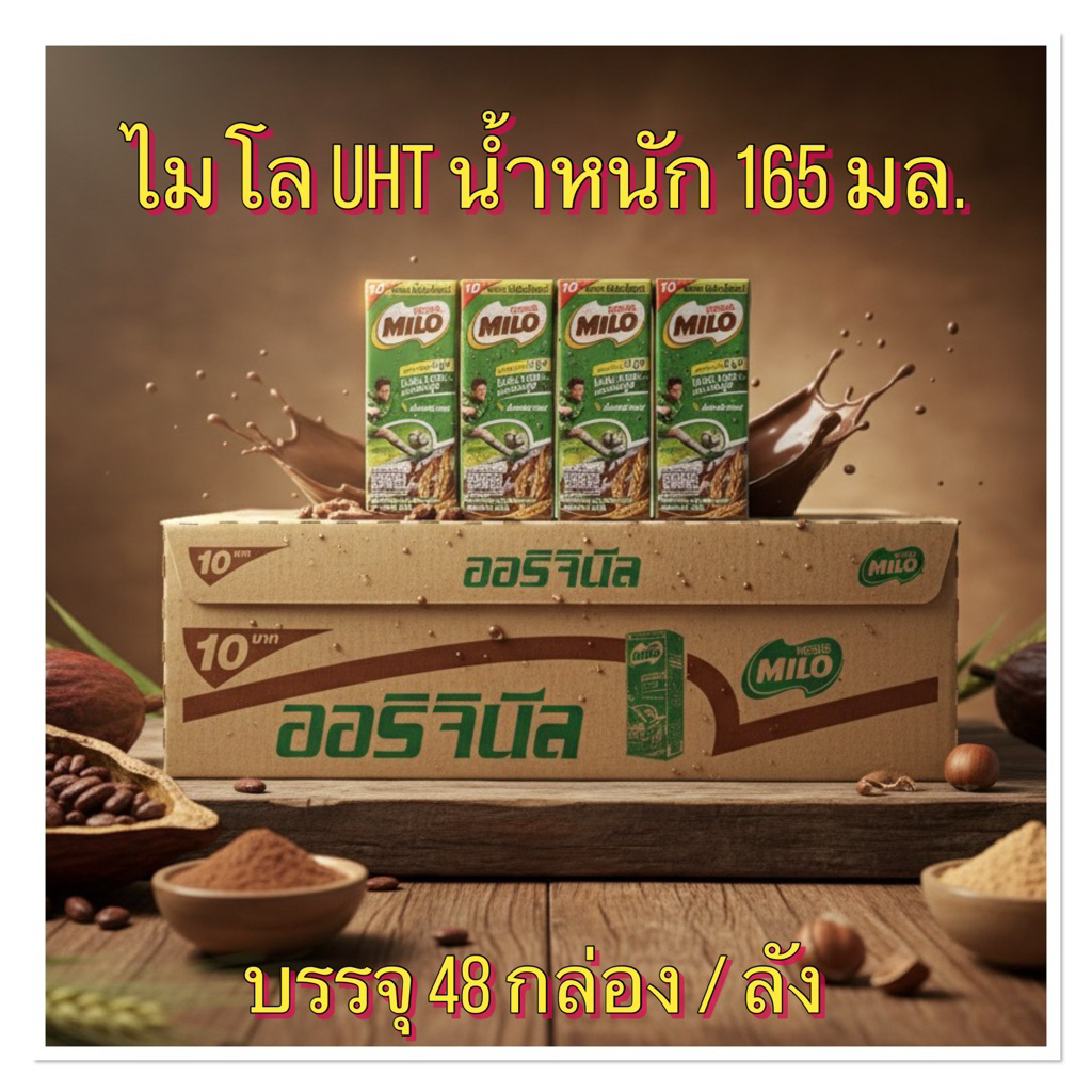 MILO ไมโล UHT น้ำหนัก 165 มล. (แพ็ค 8 กล่อง) บรรจุ 6 แพ็ค / ลัง