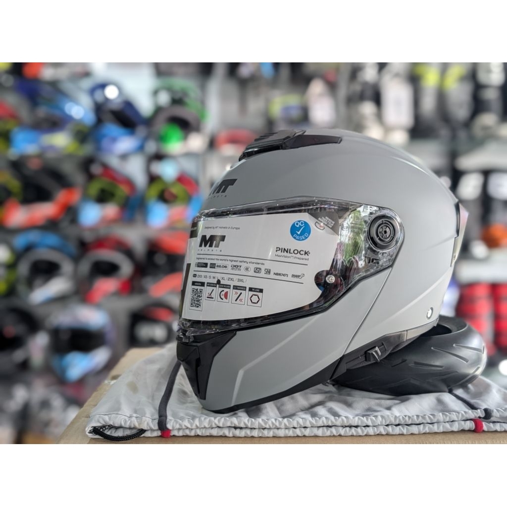 หมวกกันน็อคยกคาง MT Atom2 SV สีเทาด้านล้วน ไซส์ S M L XL XXL