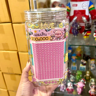 กระปุกออมสินใสฝาดึง (เหลี่ยม Big Size) พร้อมตาราง สติกเกอร์ ปากกา กันชื้น