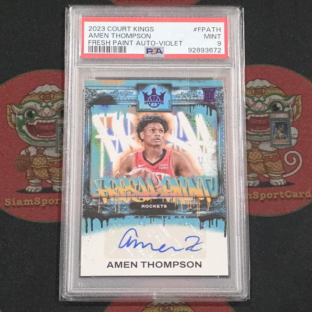 การ์ด​เกรด​ Amen Thompson RC 2023 Court Kings​ Fresh Paint Auto Violet 15/49 PSA​ 9