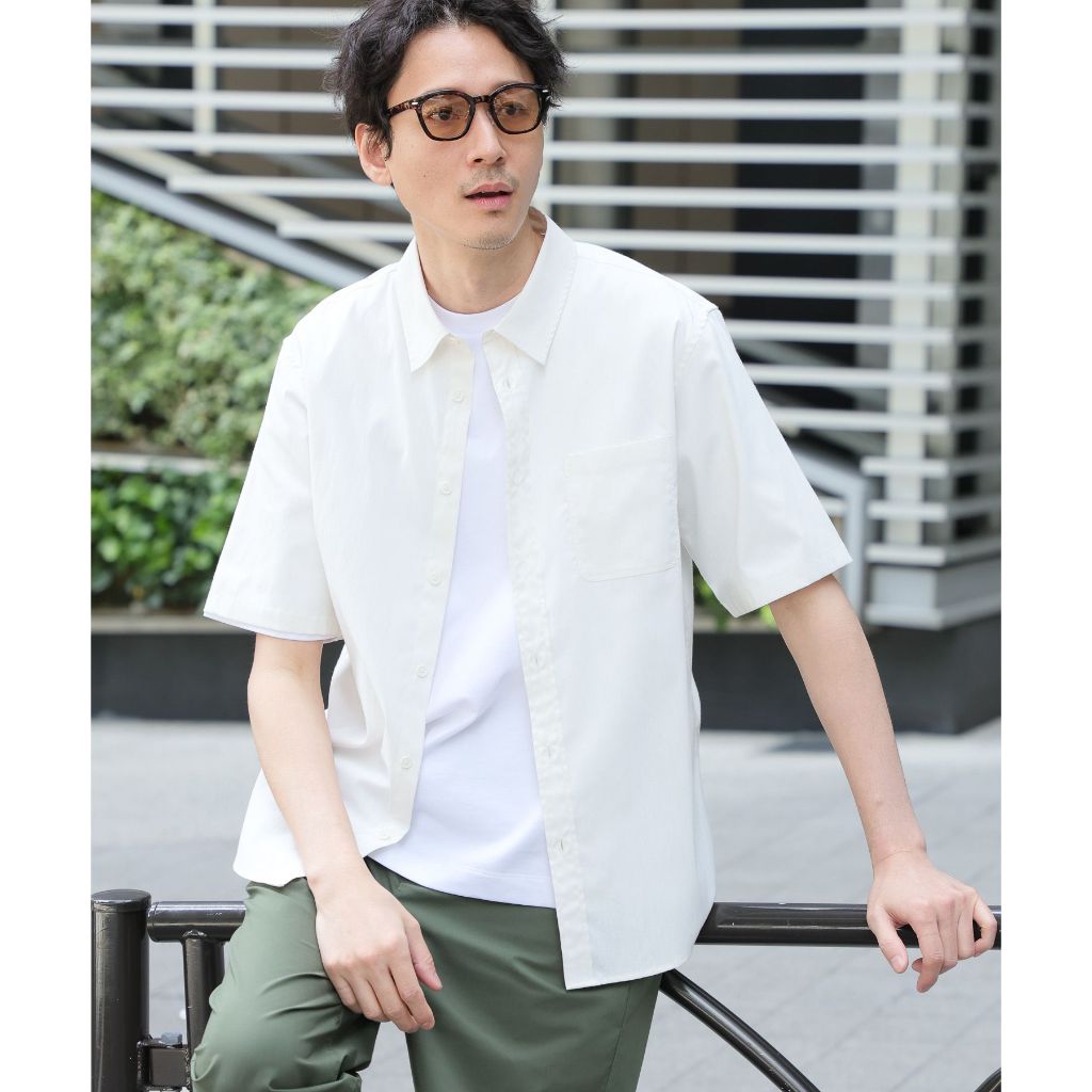 GLOBAL WORK เสื้อเชิ้ตลินิน สัมผัสเย็นสบาย ยืดหยุ่น Easy-care Linen Shirt (Short Sleeves)