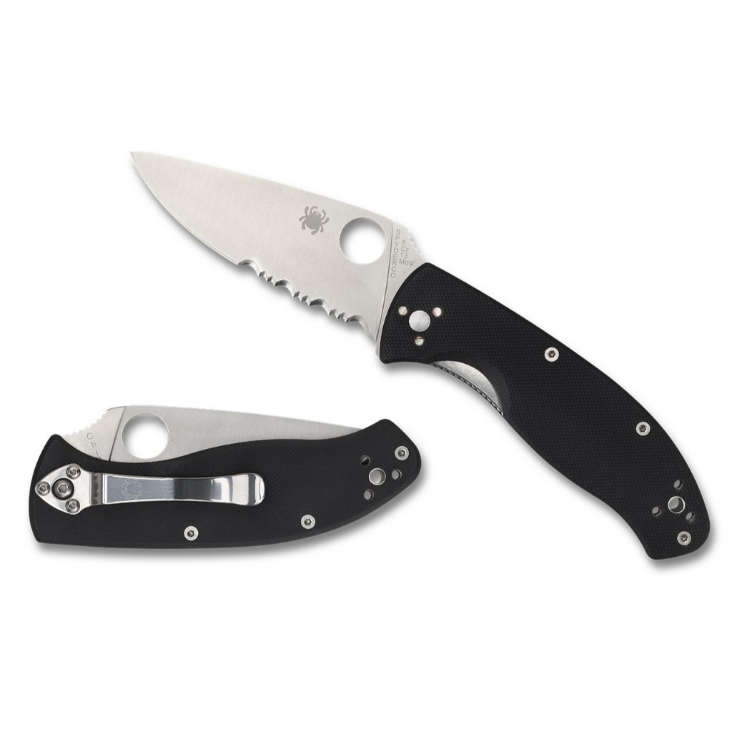 มีดพับ Spyderco Tenacious Combo Blade, Black G-10 Handles (C122GPS)